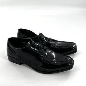 Jean Yves Mens Derby Oxford Dress Shoes 11 11WW Wide Black NWOT Patent Lace Up